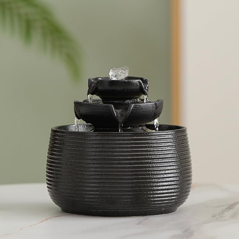 Andady Outdoor and Indoor Water Feature Fountain Waterfall Tabletop Desktop mini Ceramic Garden Fountain (Black A172) - Image 1
